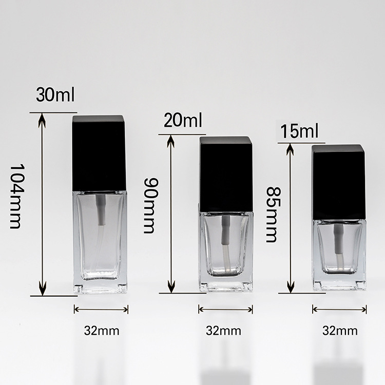 15ml 20ml 30ml empty square cosmetic frosted liquid foundation glass bottle make up packaging with squeeze pump