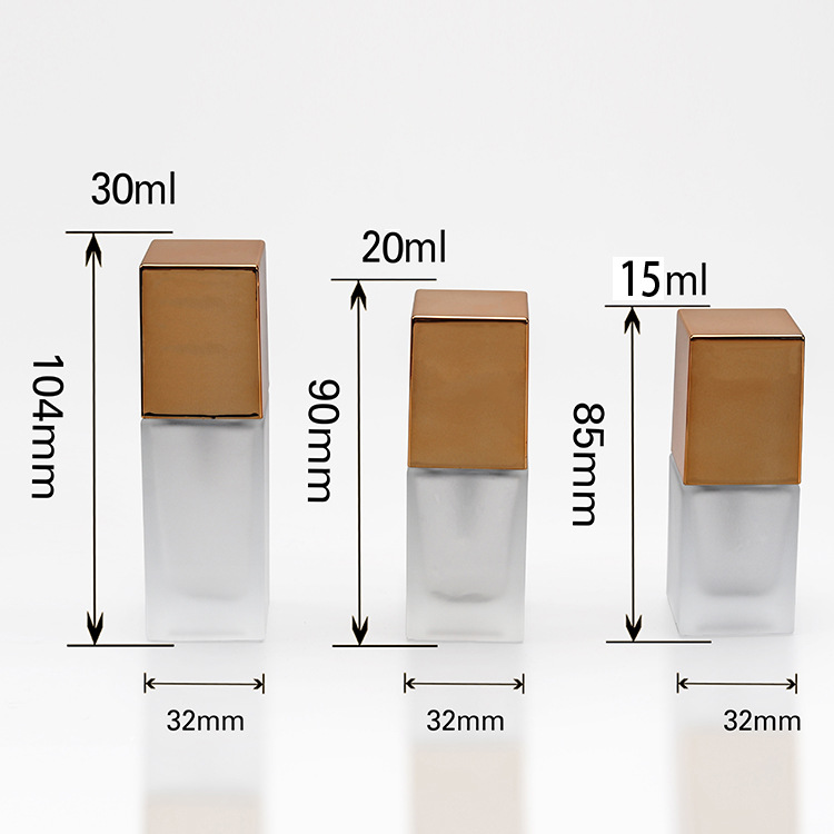 15ml 20ml 30ml empty square cosmetic frosted liquid foundation glass bottle make up packaging with squeeze pump