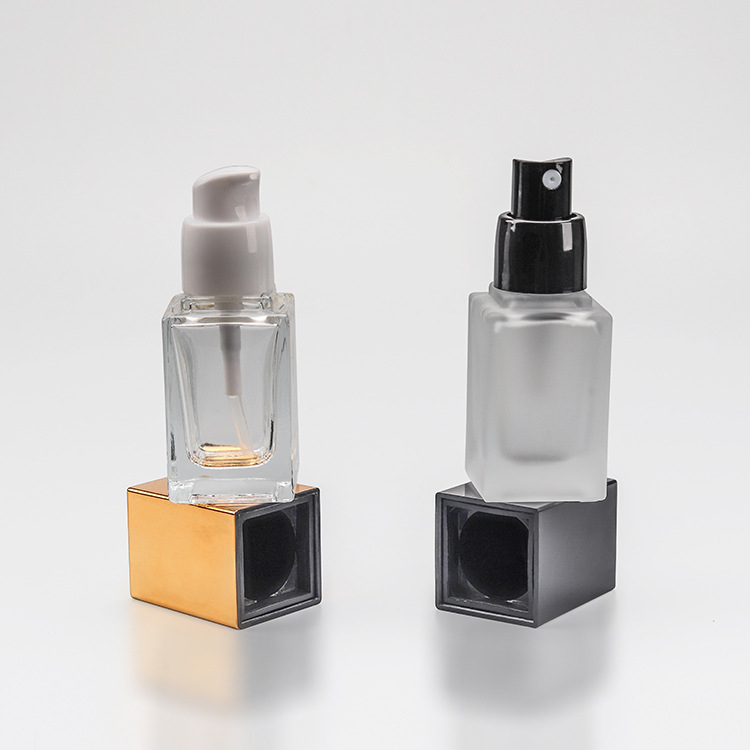 15ml 20ml 30ml empty square cosmetic frosted liquid foundation glass bottle make up packaging with squeeze pump