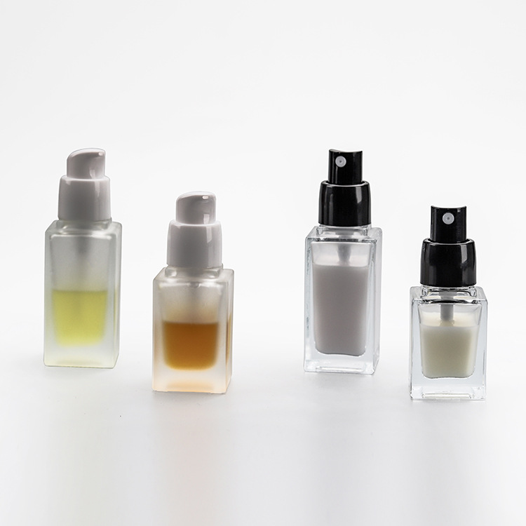 15ml 20ml 30ml empty square cosmetic frosted liquid foundation glass bottle make up packaging with squeeze pump