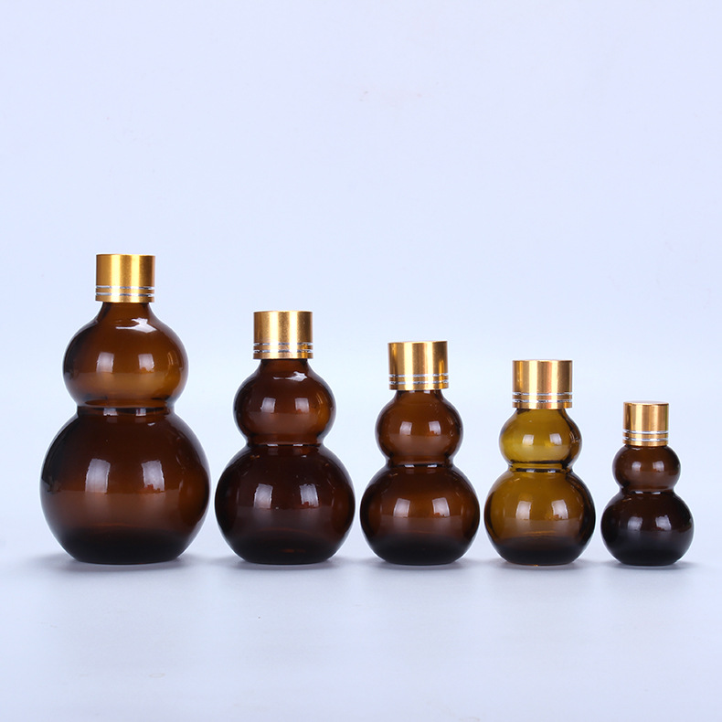 15ml 25ml 35ml 50ml 100ml Gourd essential oil bottle flat amber glass dropper bottles
