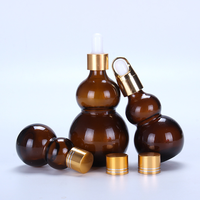 15ml 25ml 35ml 50ml 100ml Gourd essential oil bottle flat amber glass dropper bottles
