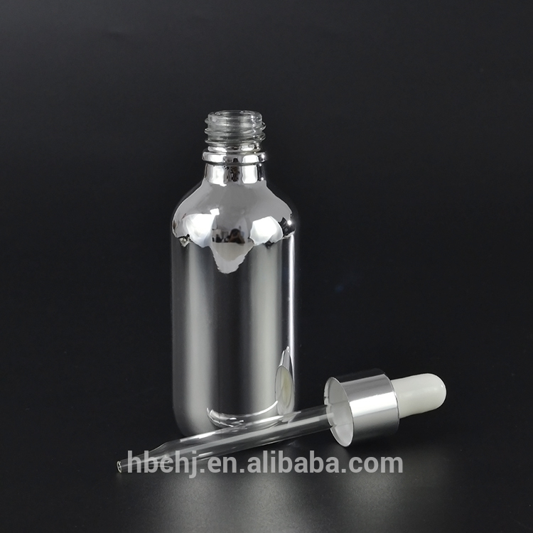 15ml 30ML 1oz 60ml 2oz Silver Chrome Coated Clear Euro glass Bottle With Silver Dropper