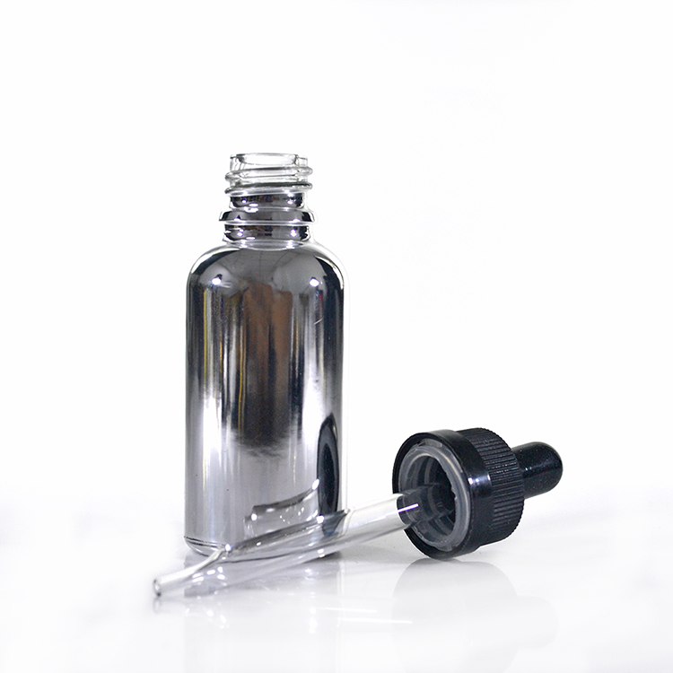 15ml 30ML 1oz 60ml 2oz Silver Chrome Coated Clear Euro glass Bottle With Silver Dropper