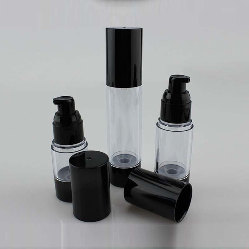 15ml 30ml 100ml black round AS cosmetic pump airless bottle