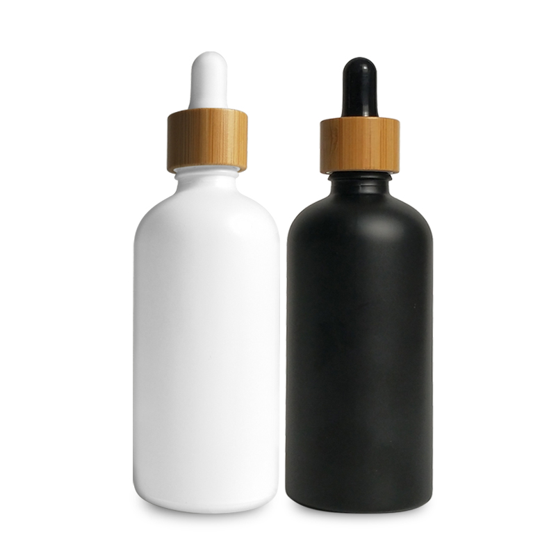 15ml 30ml 100ml white black cosmetic packing glass essential oil dropper bottle with bamboo lid