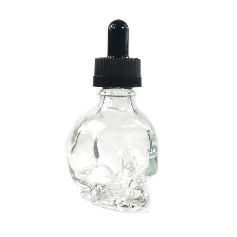 15ml 30ml 1oz clear black skull shape glass dropper bottle for tincture beard oil
