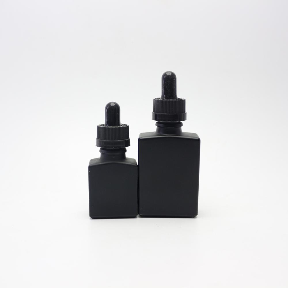 15ml 30ml 1oz rectangle matte black dropper glass bottle for e liquid with child proof cap REC-324D