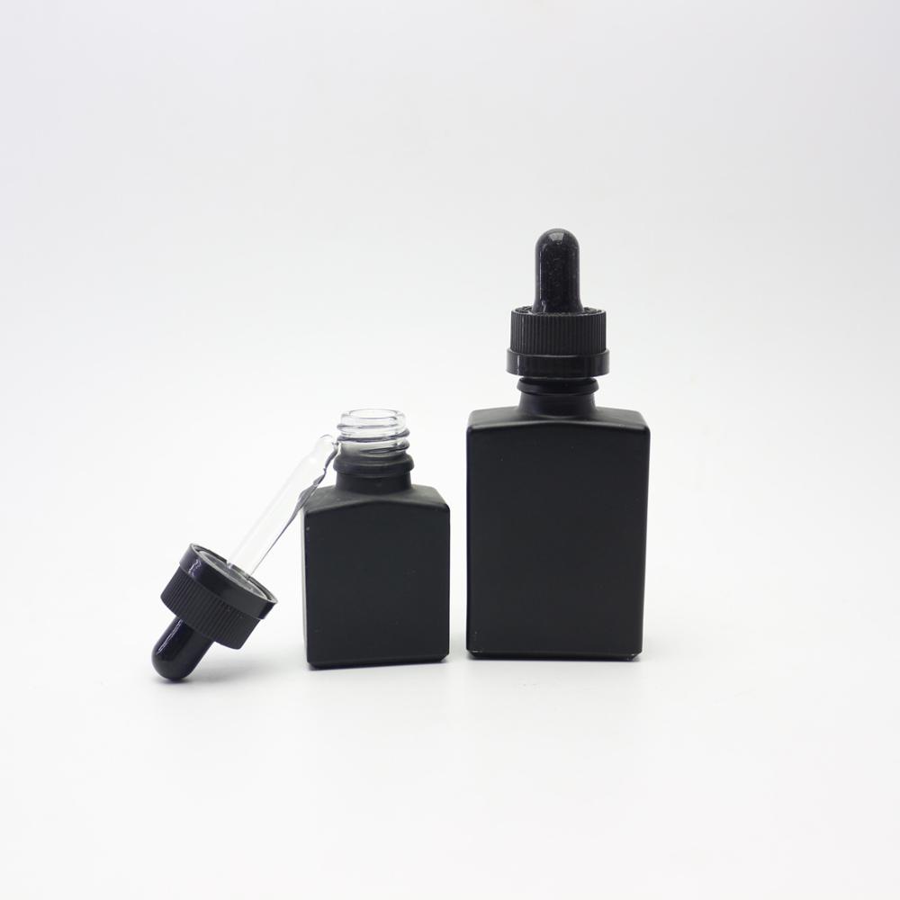 15ml 30ml 1oz rectangle matte black dropper glass bottle for e liquid with child proof cap REC-324D