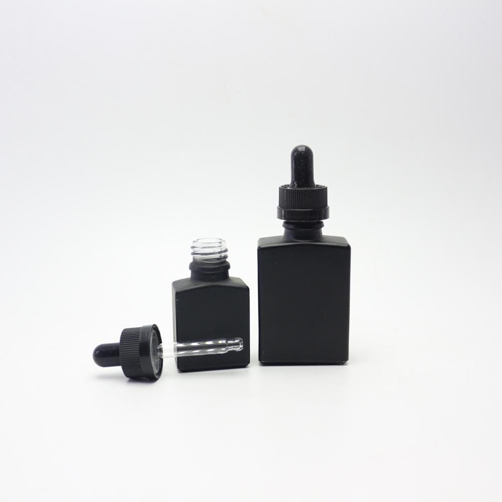 15ml 30ml 1oz rectangle matte black dropper glass bottle for e liquid with child proof cap REC-324D