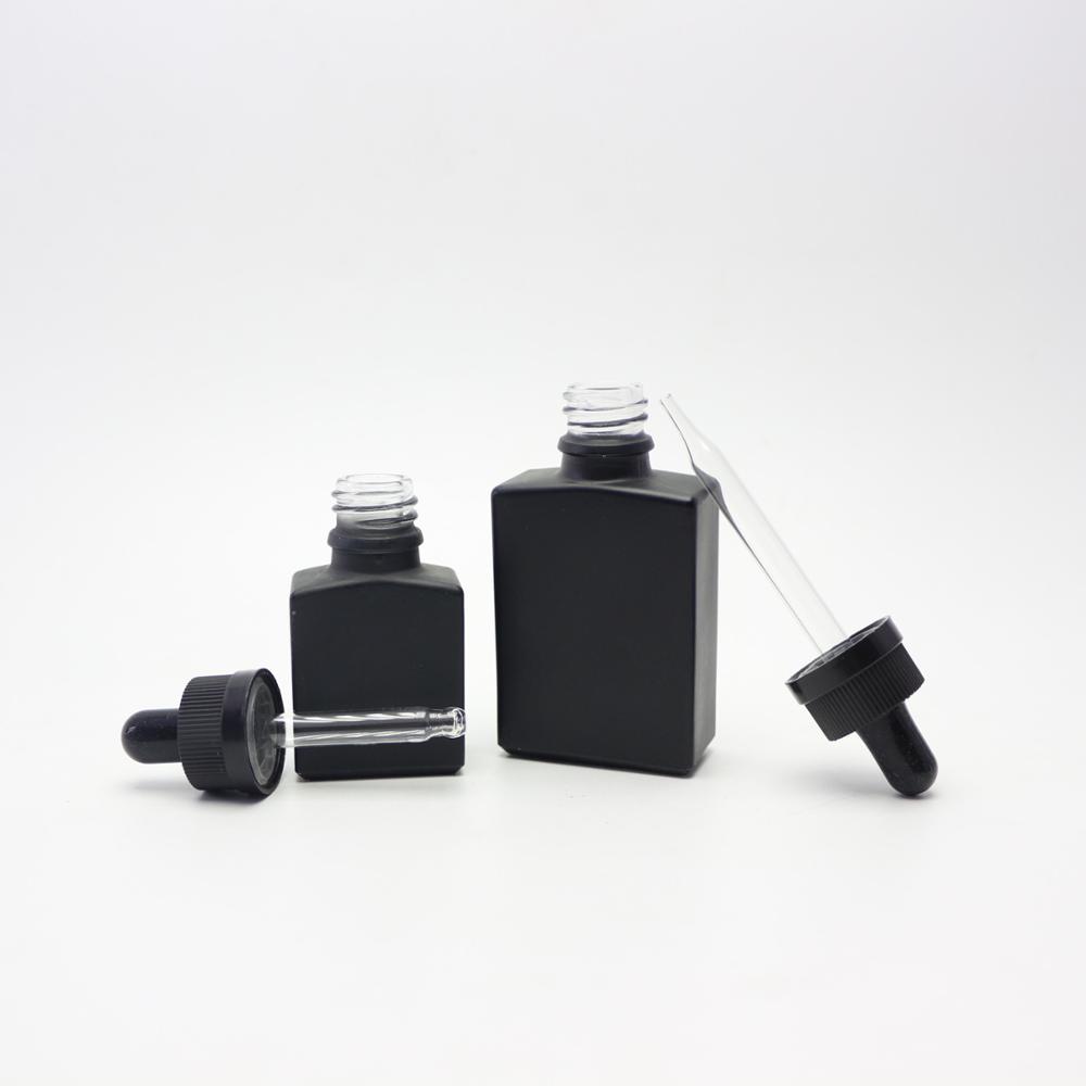 15ml 30ml 1oz rectangle matte black dropper glass bottle for e liquid with child proof cap REC-324D