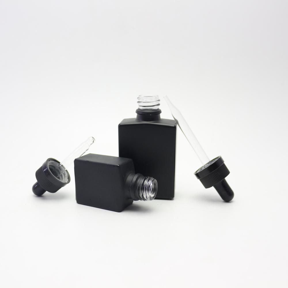 15ml 30ml 1oz rectangle matte black dropper glass bottle for e liquid with child proof cap REC-324D