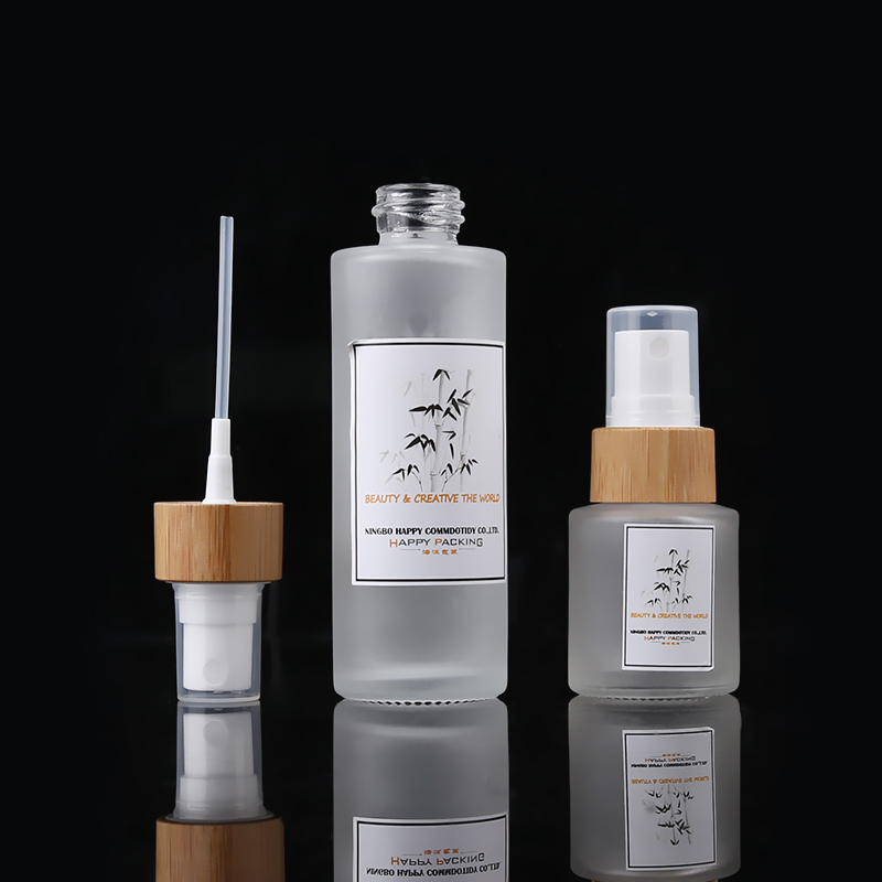 15ml 30ml 50ml 100ml 120ml 150ml bamboo spray and pump frosted glass bottle