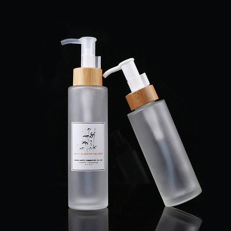 15ml 30ml 50ml 100ml 120ml 150ml cosmetic frosted glass bottle packaging with bamboo pump spray