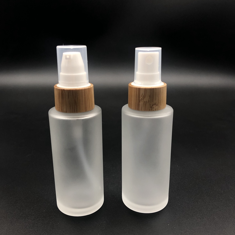 15ml 30ml 50ml 100ml 120ml 150ml cosmetic frosted glass bottle packaging with bamboo pump spray