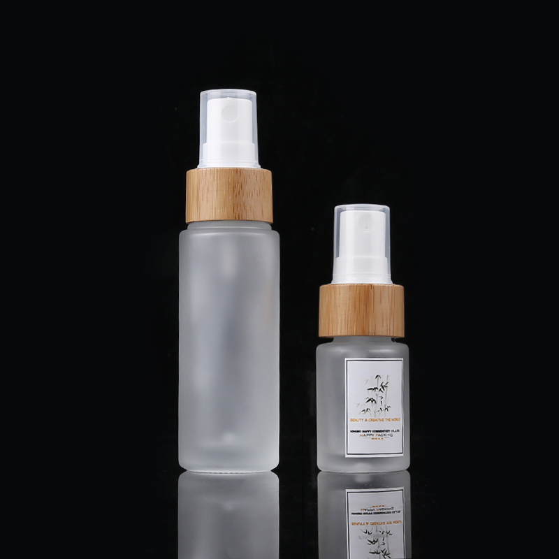 15ml 30ml 50ml 100ml 120ml 150ml cosmetic frosted glass bottle packaging with bamboo pump spray