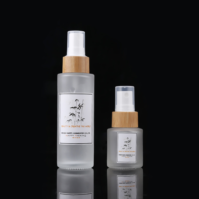 15ml 30ml 50ml 100ml 150ml Empty Cosmetic Bottles Frosted Glass Lotion Spray Bottle With Bamboo Collar