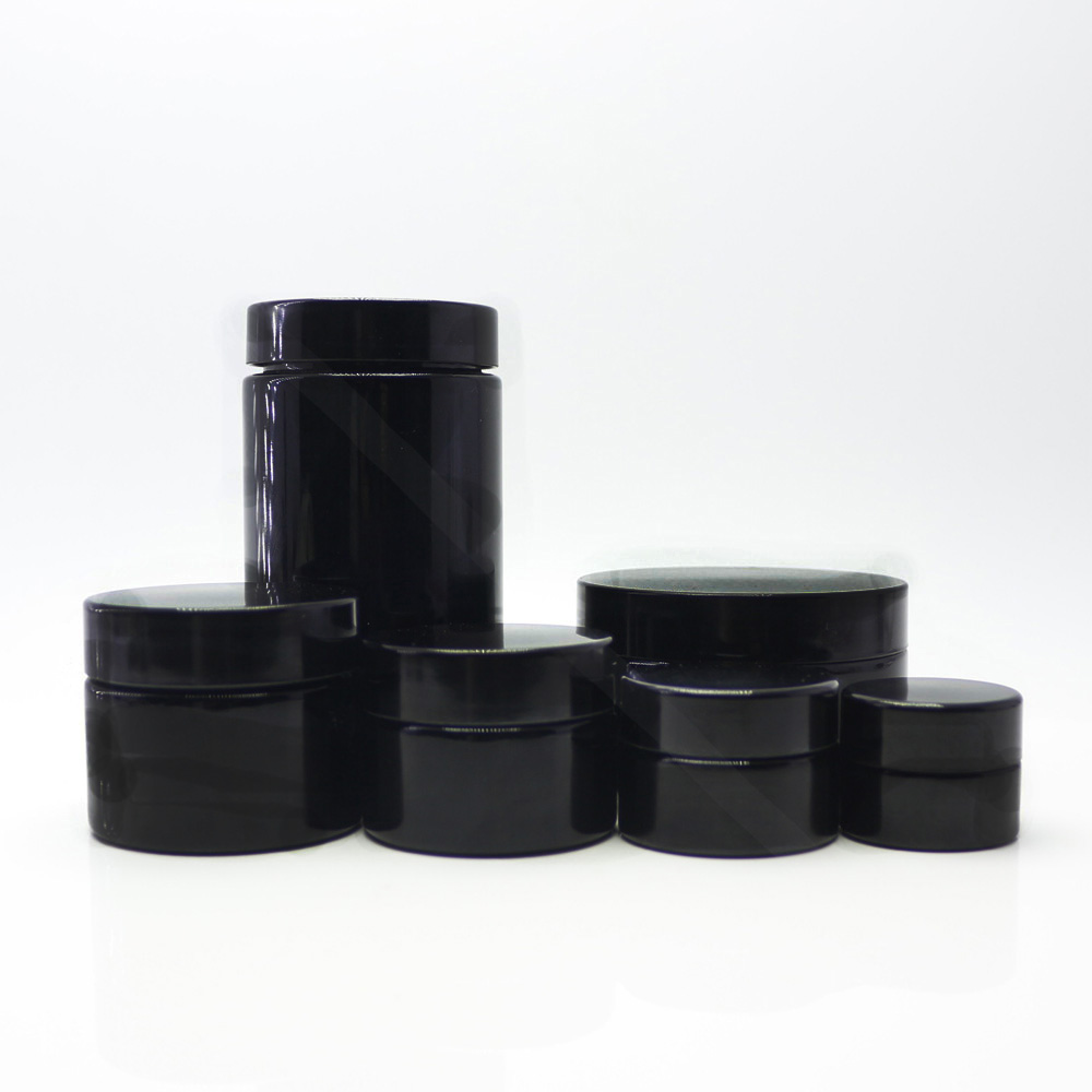 15ml 30ml 50ml 100ml 200ml 250ml dark violet wide mouth cream glass jar black cream glass jar with black plastic lid DVJ-3T