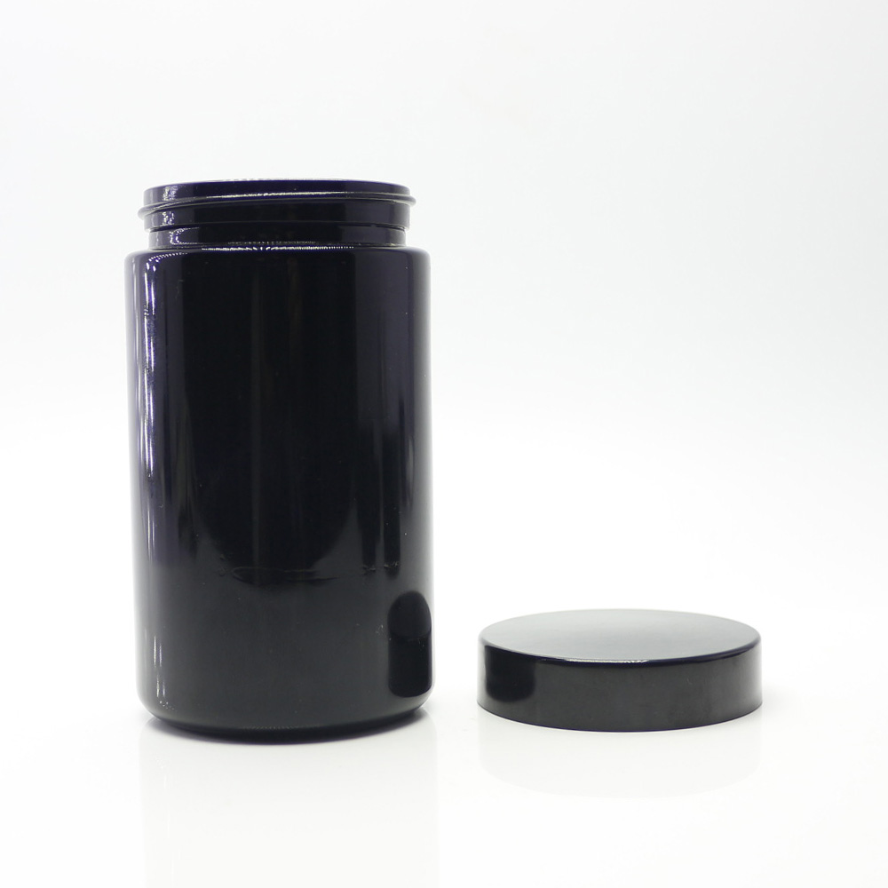 15ml 30ml 50ml 100ml 200ml 250ml dark violet wide mouth cream glass jar black cream glass jar with black plastic lid DVJ-3T