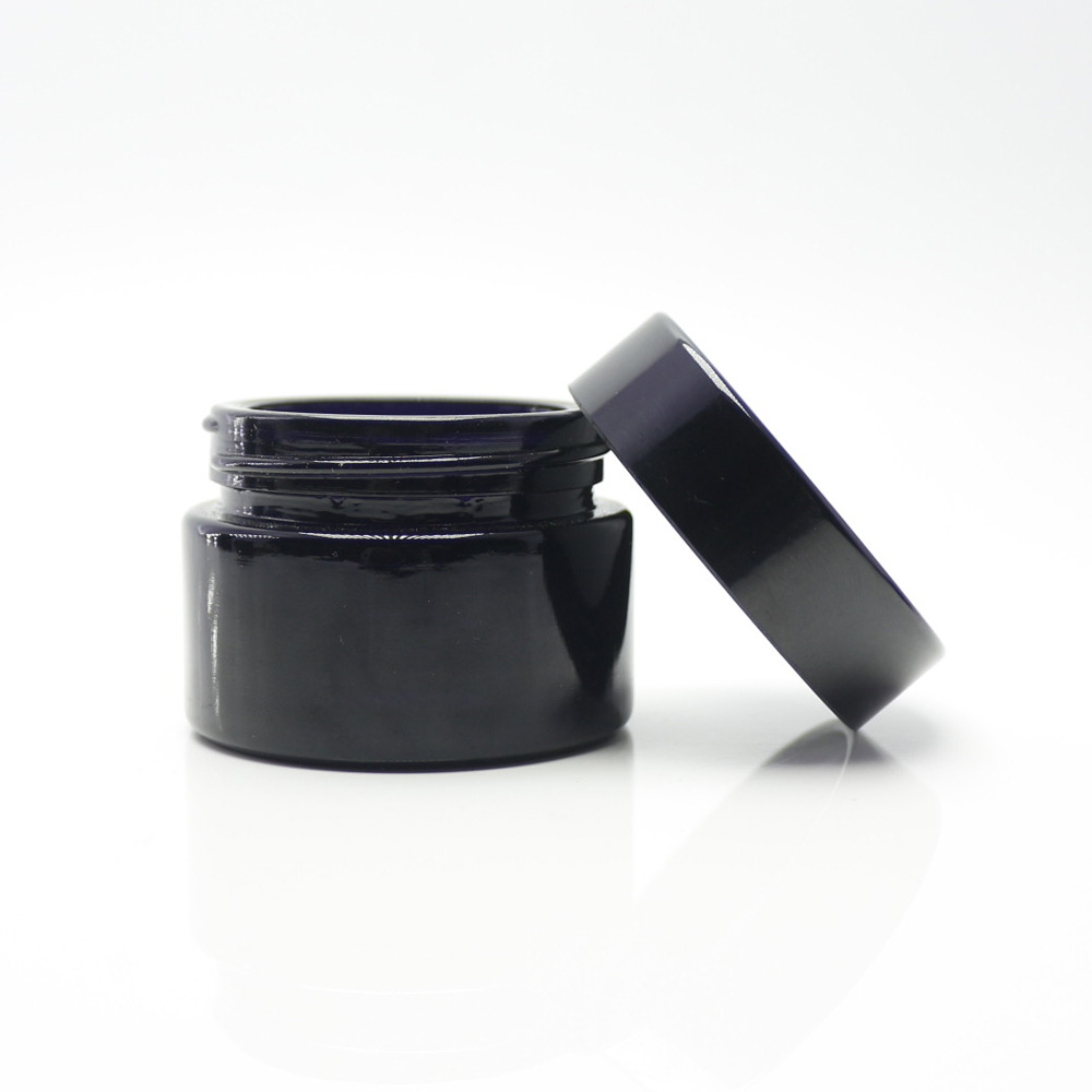 15ml 30ml 50ml 100ml 200ml 250ml dark violet wide mouth cream glass jar black cream glass jar with black plastic lid DVJ-3T