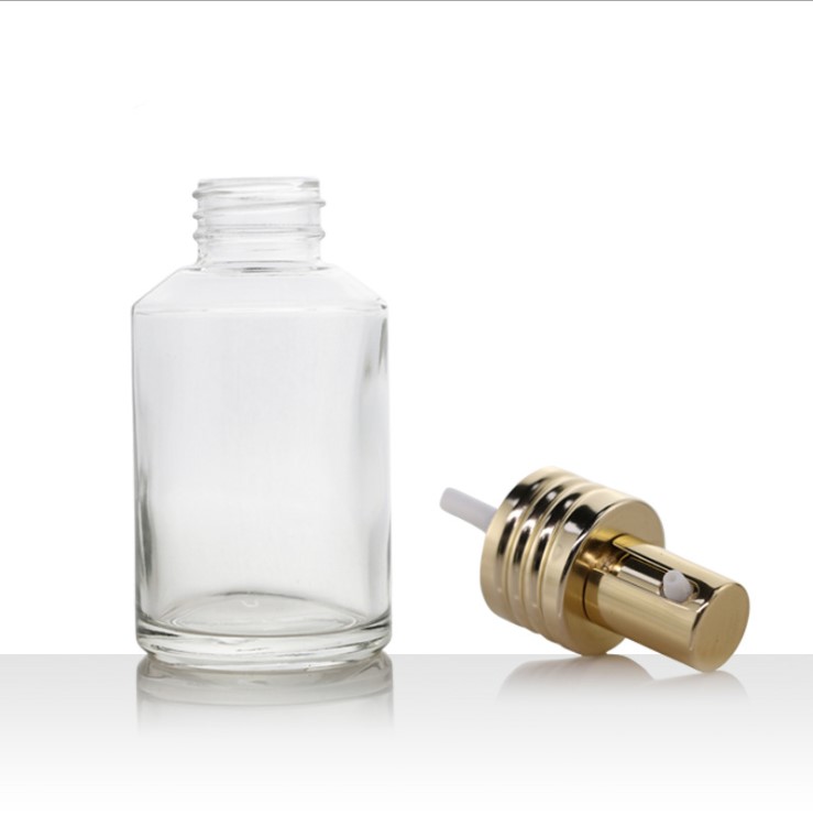 15ml 30ml 50ml 100ml 200ml transparent lotion spray glass bottle with plating golden pump