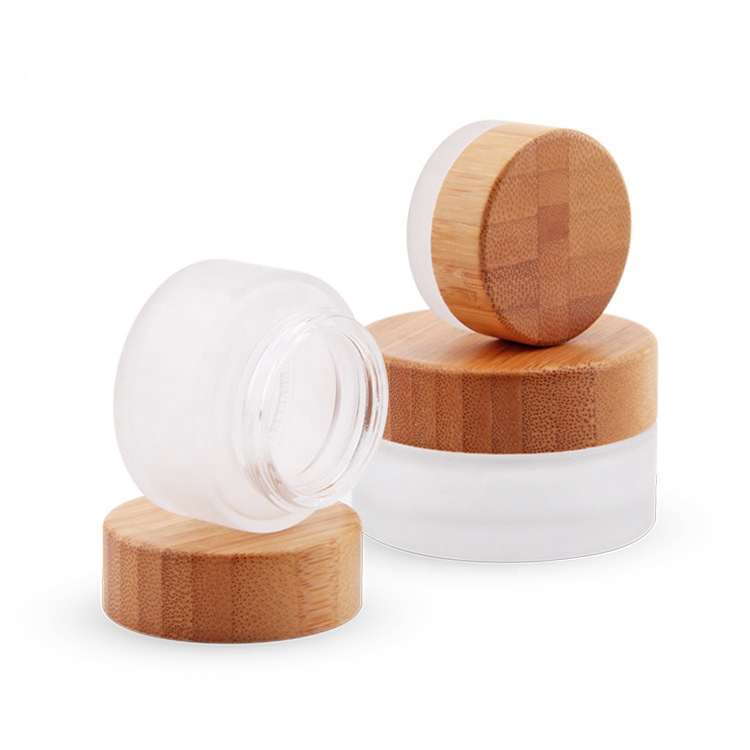 15ml 30ml 50ml 100ml Empty Cosmetics Frosted Face Cream Glass Jar Bamboo Lid