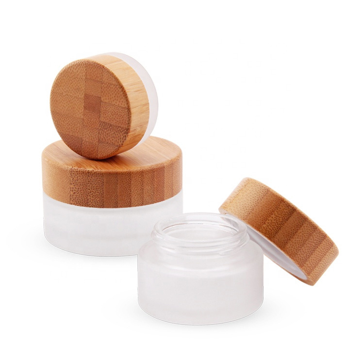 15ml 30ml 50ml 100ml Empty Cosmetics Frosted Face Cream Glass Jar Bamboo Lid