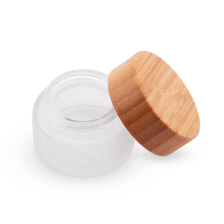 15ml 30ml 50ml 100ml Empty Cosmetics Frosted Face Cream Glass Jar Bamboo Lid