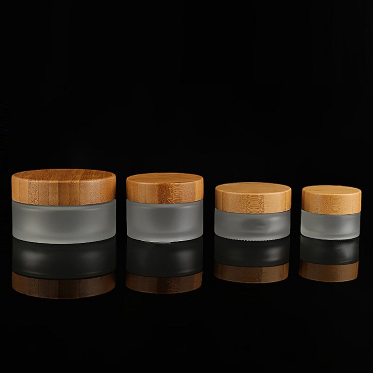 15ml 30ml 50ml 100ml Empty Frosted Glass Cosmetic Packaging Bamboo Lid Face Cream Jar