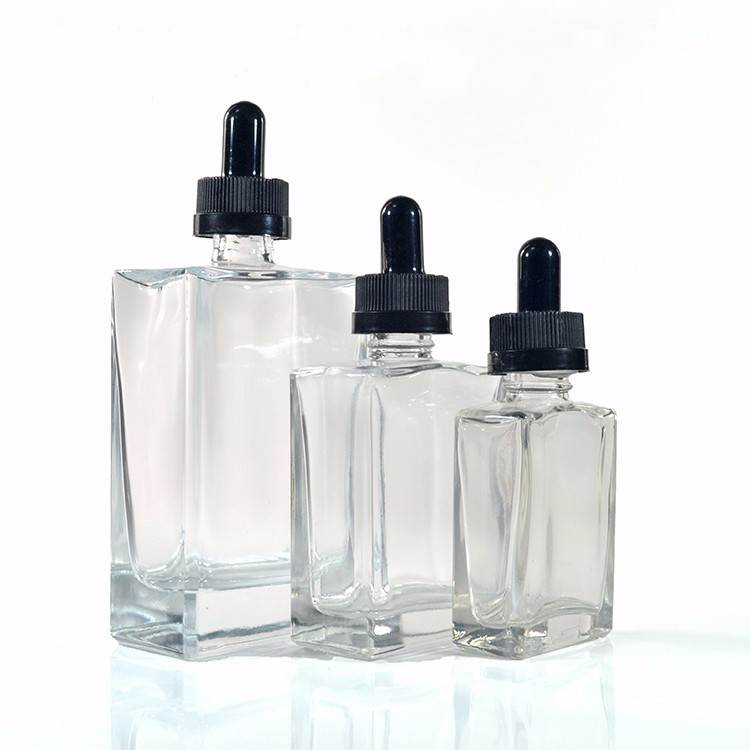 15ml 30ml 50ml 100ml Flat square Rectangle Glass Dropper Bottle with silver gold collar for Serum Elixir Essence