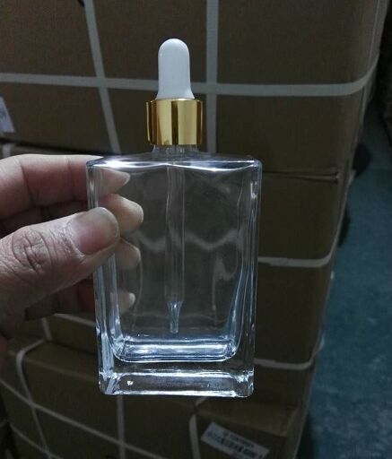 15ml 30ml 50ml 100ml Flat square Rectangle Luxury Glass Dropper Bottles with shiny silver gold collar for Serum Elixir Essent