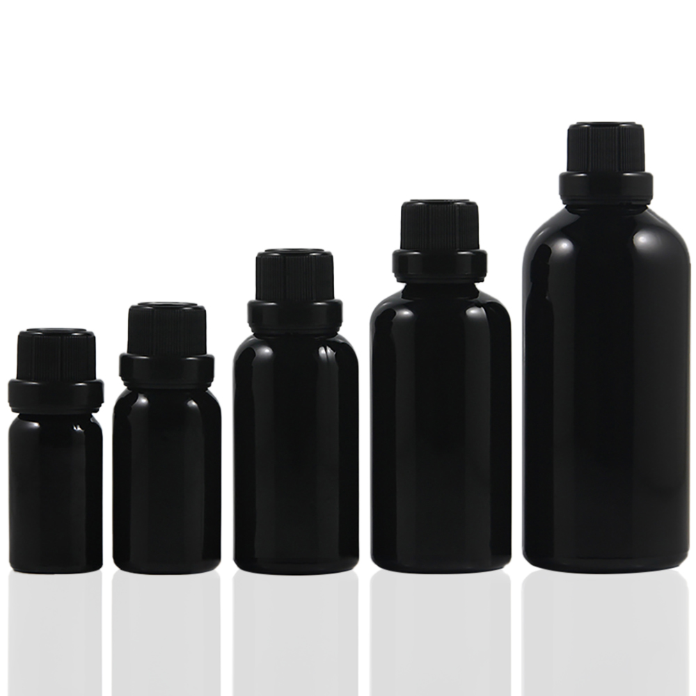 15ml 30ml 50ml 100ml black glass essential oil bottle with lid and stopper, dropper glass bottle