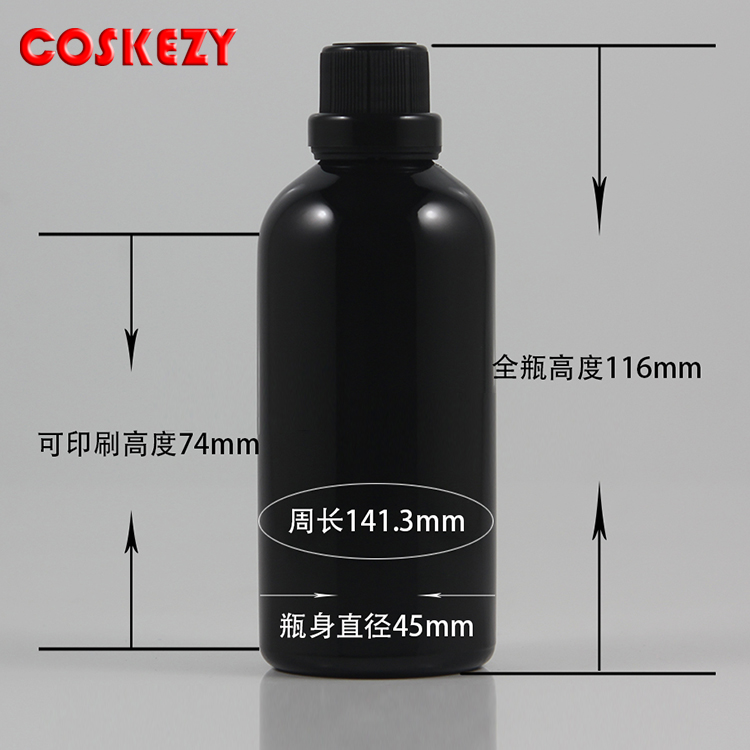 15ml 30ml 50ml 100ml black glass essential oil bottle with lid and stopper, dropper glass bottle