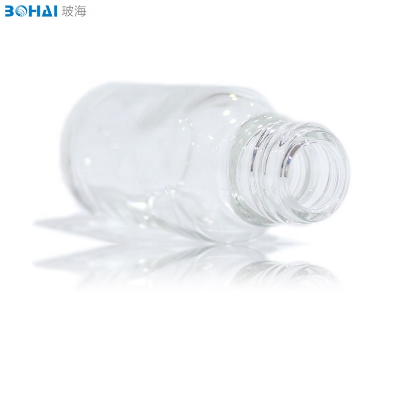 15ml 30ml 50ml 100ml clear amber boston round glass dropper bottle with white rubber gold cap of skincare packaging