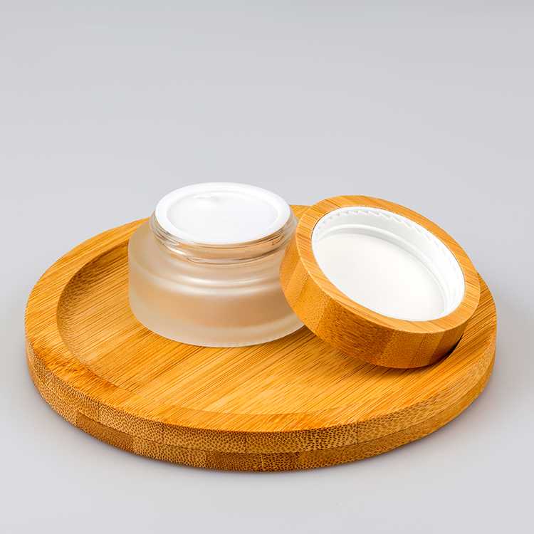 15ml 30ml 50ml 100ml clear frosted empty glass cosmetic cream jar with natural bamboo lid
