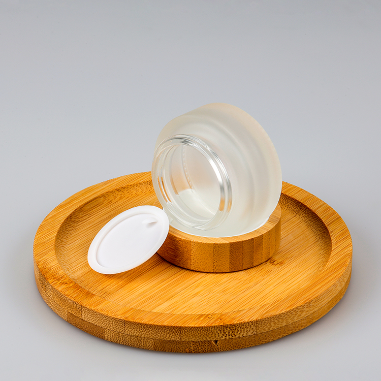 15ml 30ml 50ml 100ml clear frosted empty glass cosmetic cream jar with natural bamboo lid
