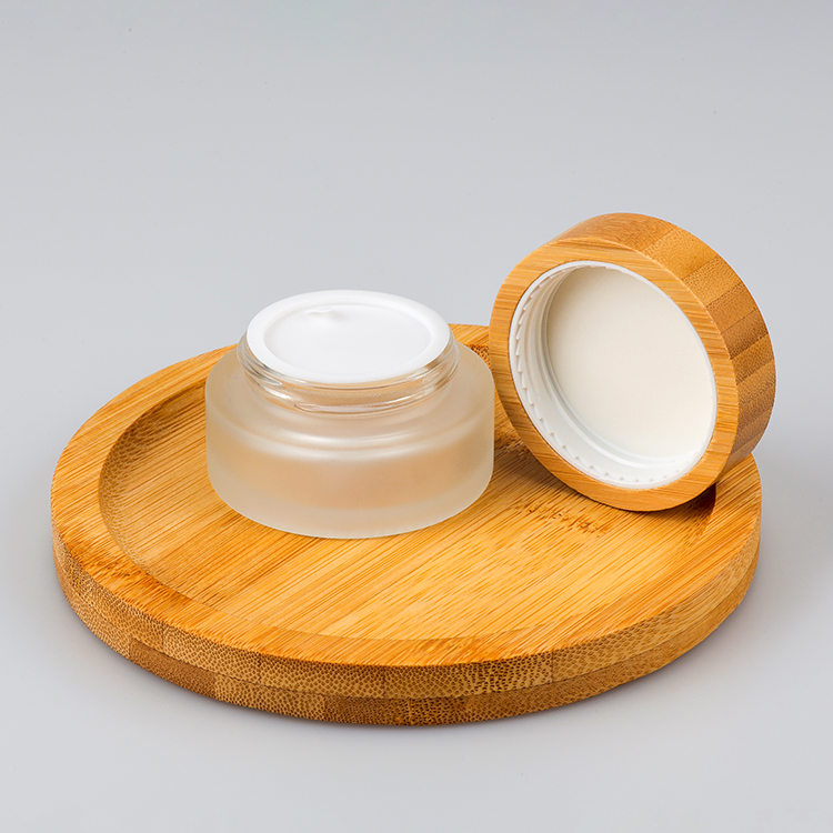 15ml 30ml 50ml 100ml clear frosted empty glass cosmetic cream jar with natural bamboo lid