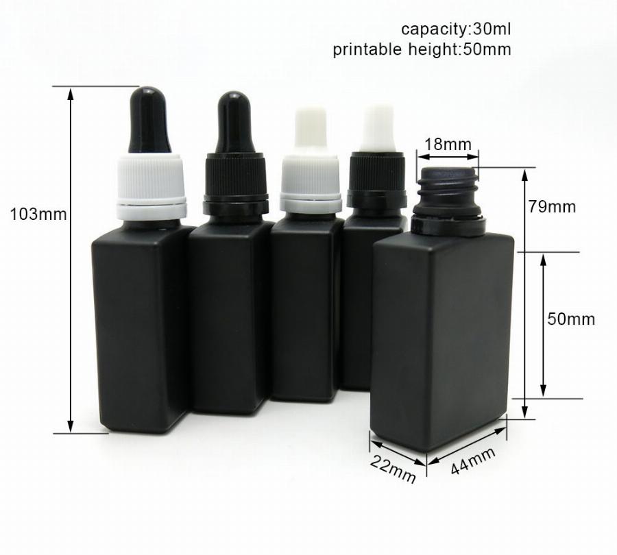 15ml 30ml 50ml 100ml clear paint frosted black square rectangle essential oil glass dropper bottle