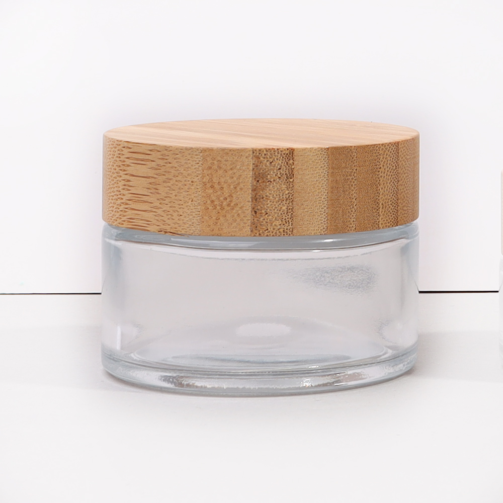 15ml 30ml 50ml 100ml cosmetic clear frosted glass cream jar with bamboo wood Lid