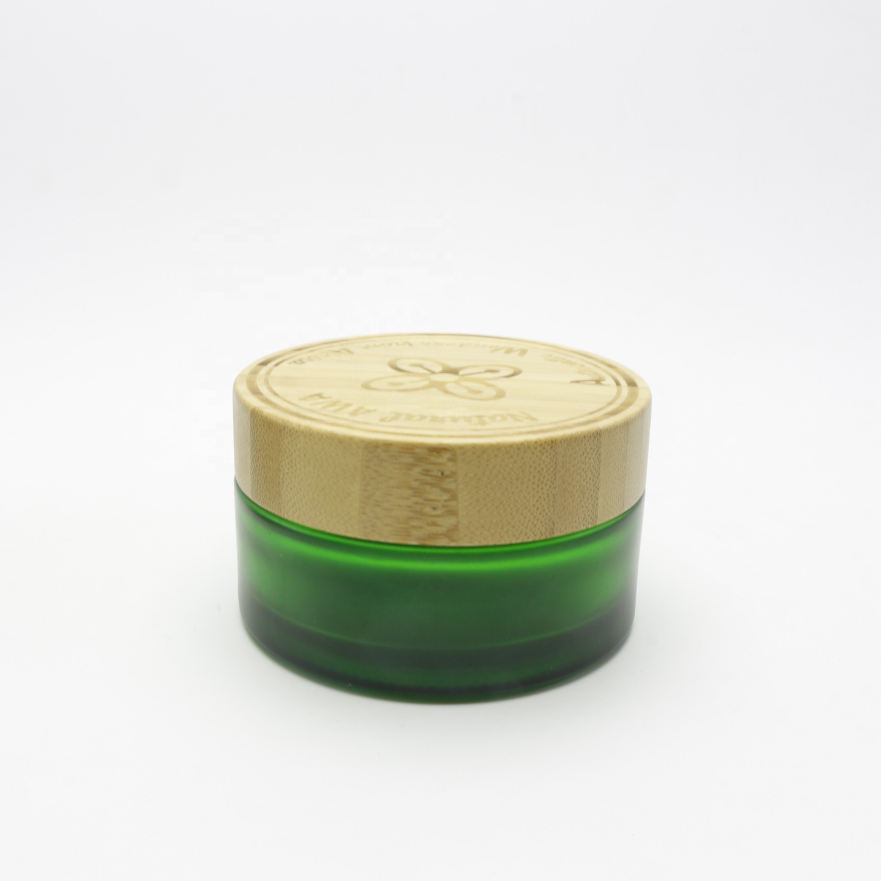15ml 30ml 50ml 100ml frosted green glass jars with hot stamping printing with bambo lid GJ-255K