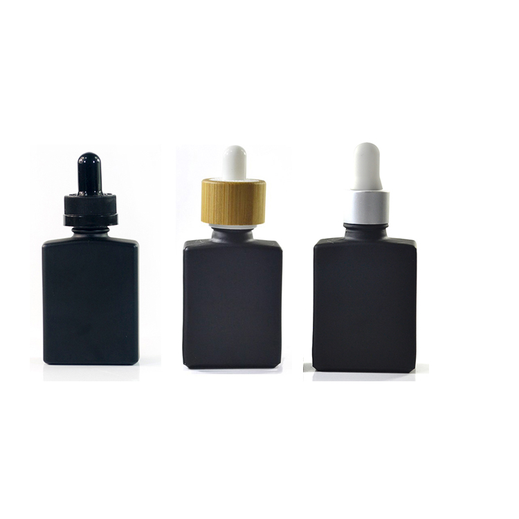 15ml 30ml 50ml 100ml square rectangle matte violet black frosted essential oil glass dropper bottle with gold bamboo cap