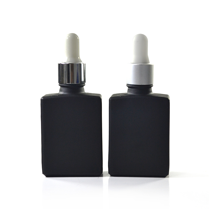 15ml 30ml 50ml 100ml square rectangle matte violet black frosted essential oil glass dropper bottle with gold bamboo cap