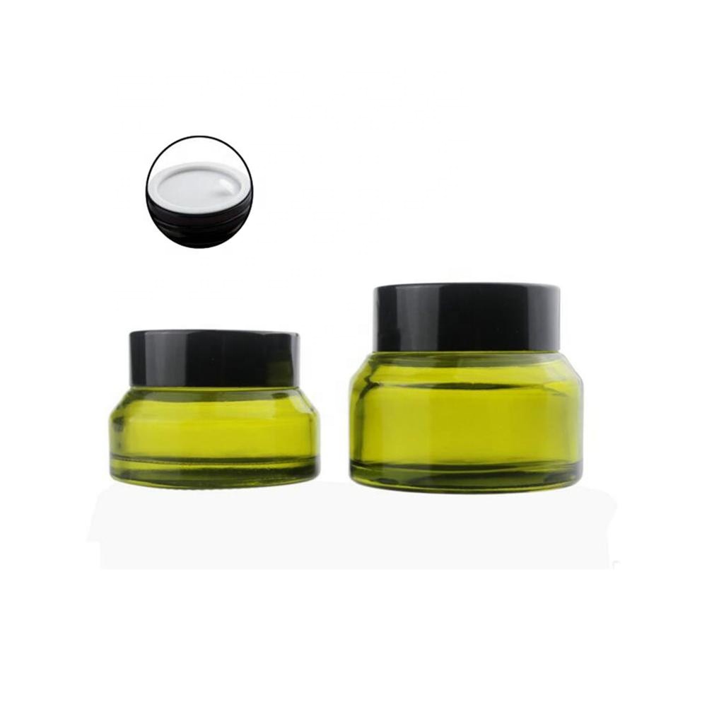 15ml 30ml 50ml Amber Green Cosmetic Cream Glass Jars with Black lids