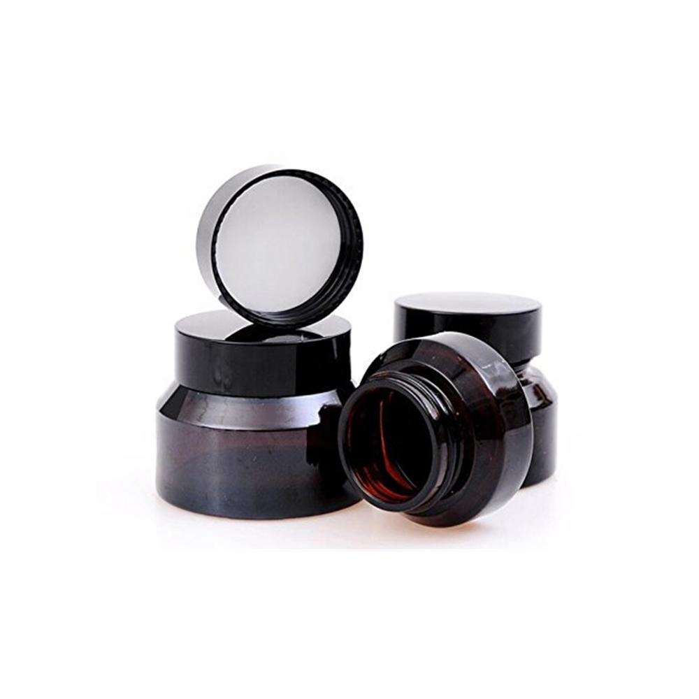 15ml 30ml 50ml Amber Green Cosmetic Cream Glass Jars with Black lids
