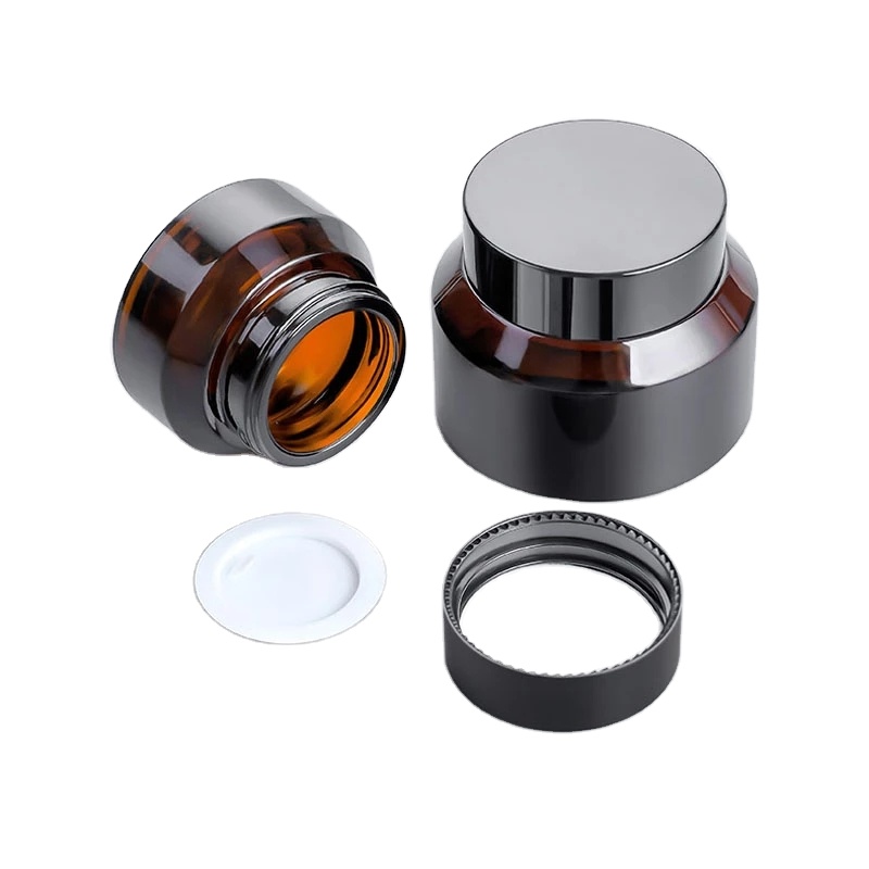 15ml 30ml 50ml Amber Slant Oblique Shoulder Glass Cream Screwtop Jar Container with Black Plastic Lid