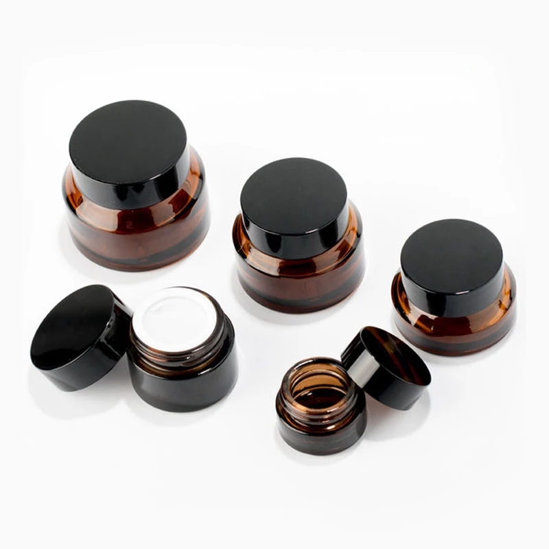 15ml 30ml 50ml Amber Slant Oblique Shoulder Glass Cream Screwtop Jar Container with Black Plastic Lid