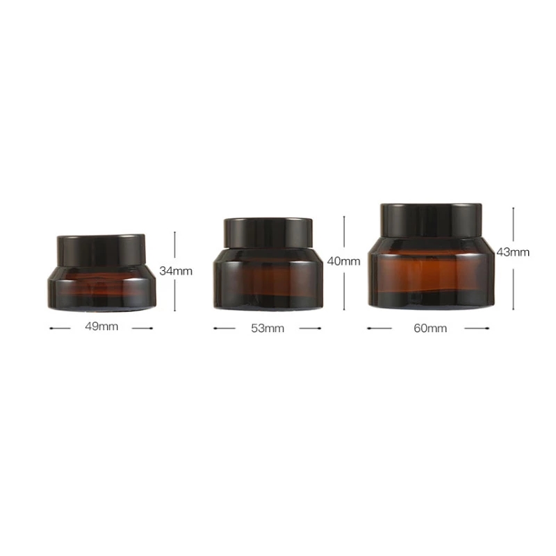 15ml 30ml 50ml Amber Slant Oblique Shoulder Glass Cream Screwtop Jar Container with Black Plastic Lid