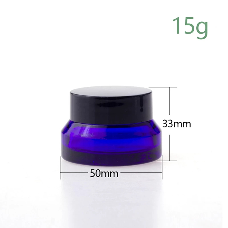 15ml 30ml 50ml Cobalt Blue Slant Oblique Shoulder Glass Cream Screwtop Jar Container with Black Plastic Lid
