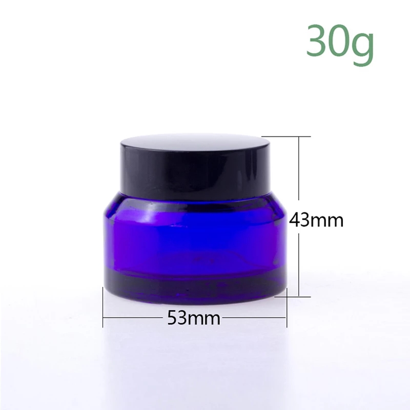 15ml 30ml 50ml Cobalt Blue Slant Oblique Shoulder Glass Cream Screwtop Jar Container with Black Plastic Lid