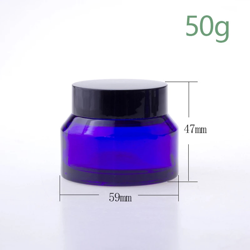 15ml 30ml 50ml Cobalt Blue Slant Oblique Shoulder Glass Cream Screwtop Jar Container with Black Plastic Lid